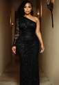 New Sexy red One Shoulder Lace Fishtail Ruched Slit Party Maxi Dress