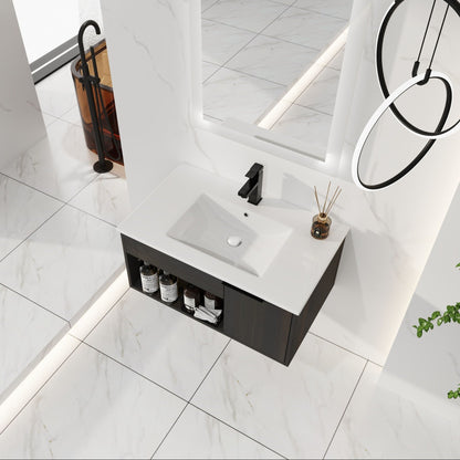 Wall Mounted Floating Bathroom Vanity With Open Shelf & Soft Close Door