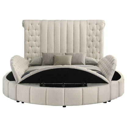 Sonya Upholstered Queen Round Storage Bed Ivory