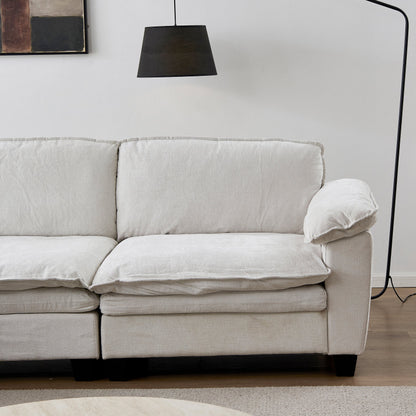 Living Room Sofa Luxury Couch with Ottoman in Soft Chenille Beige
