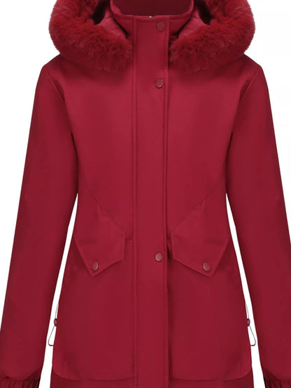 Full Size Fur Hooded Warm Winter Parka Outerwear Plus Size