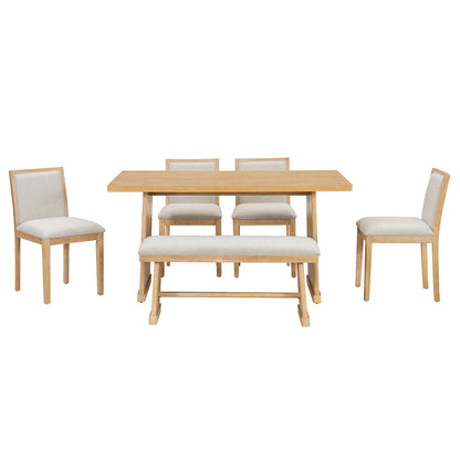 Dining Set With Rectangular Table, 4 Upholstered Chairs & 1 Padded Bench