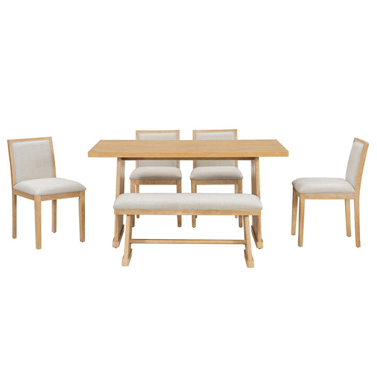 Dining Set With Rectangular Table, 4 Upholstered Chairs & 1 Padded Bench