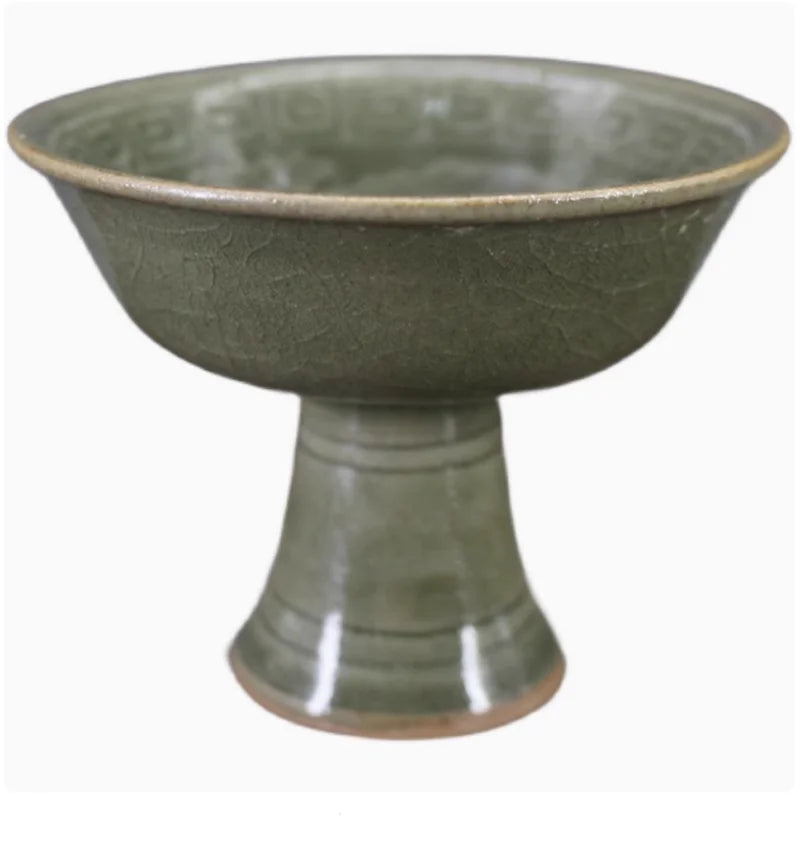 Celadon Phoenix High‑Footed Bowl – Antique‑Style Porcelain Ornament