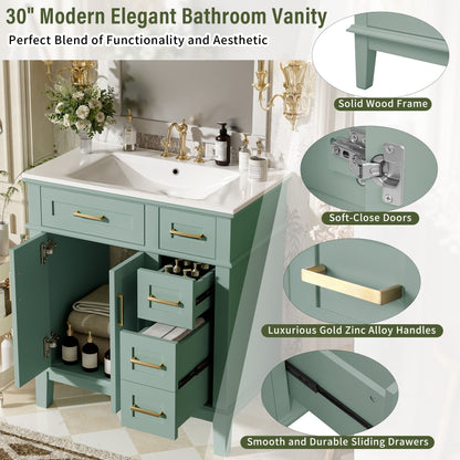 Modern Bathroom Vanity With Sink, Storage Cabinet, Soft Close Doors, Deep & Standard Drawers