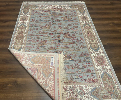 Turkish Silk Rug 5x7, Hunting Design, Animal Pictorials, Bamboo Silk