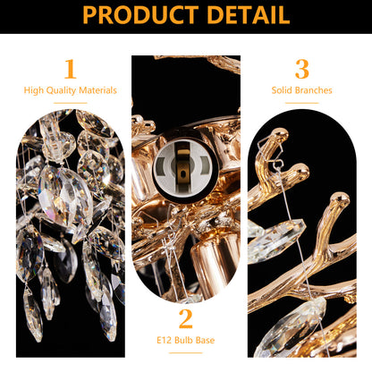 Gold Tree Branch Crystal Chandelier | Modern Luxury Pendant Light for Dining Room, Living Room & Bedroom