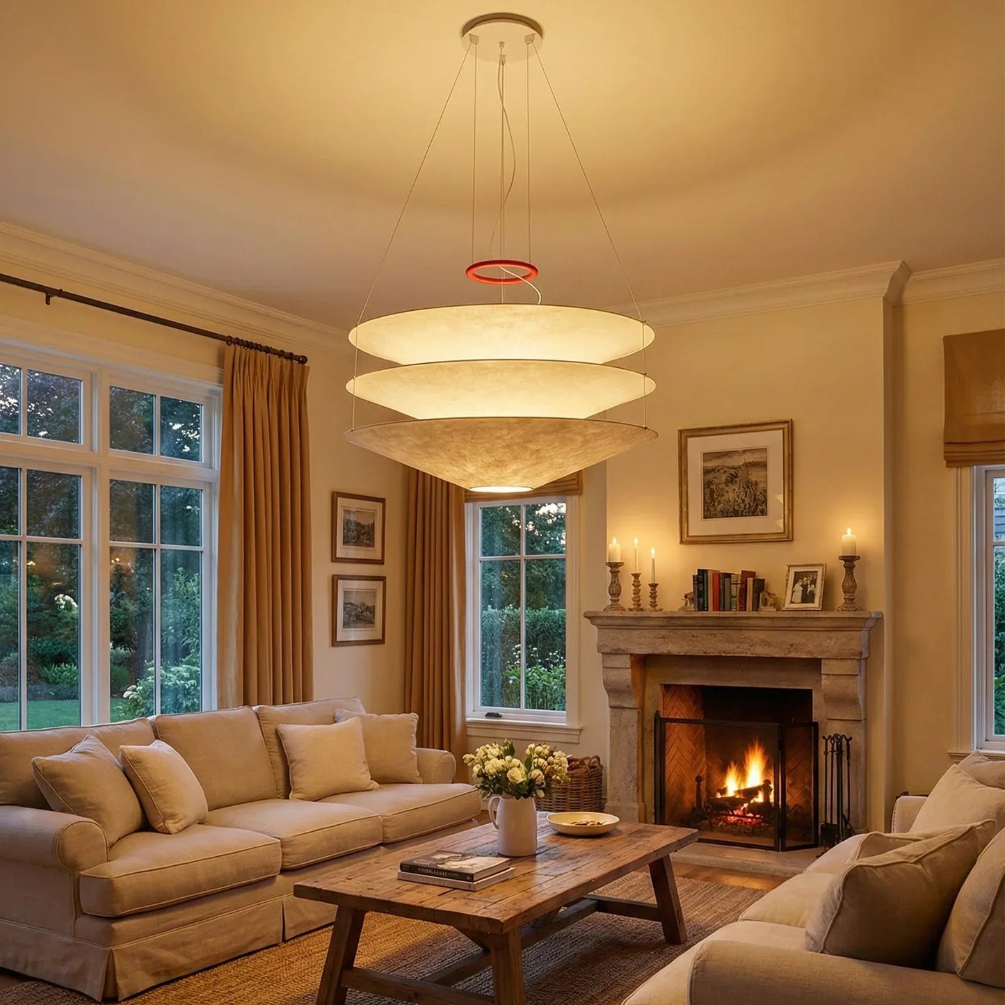 Floating Three Tiered Disc Pendant Light