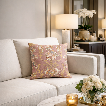 Fontainebleau Embroidered Linen Throw Pillow Cover 18 X 18