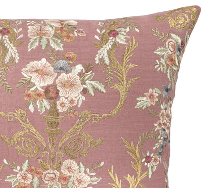 Fontainebleau Embroidered Linen Throw Pillow Cover 18 X 18