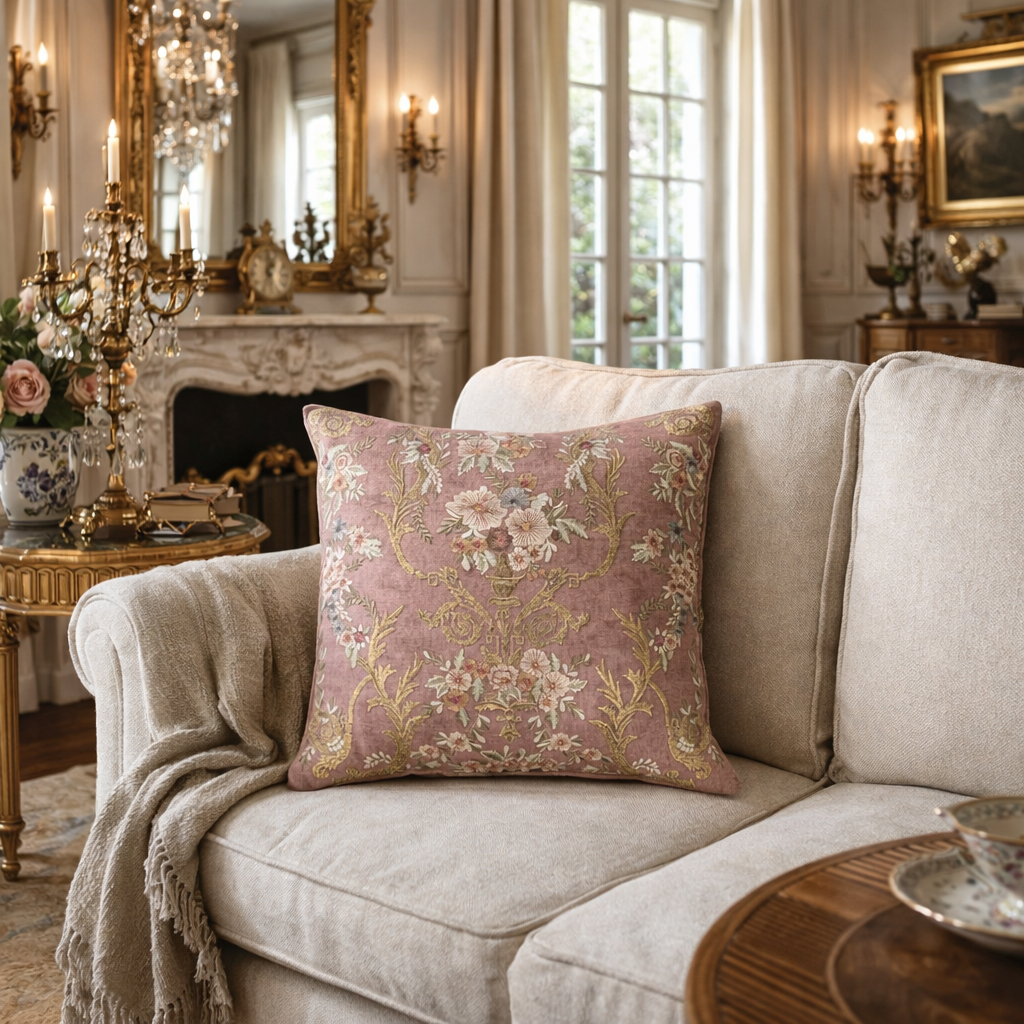 Fontainebleau Embroidered Linen Throw Pillow Cover 18 X 18