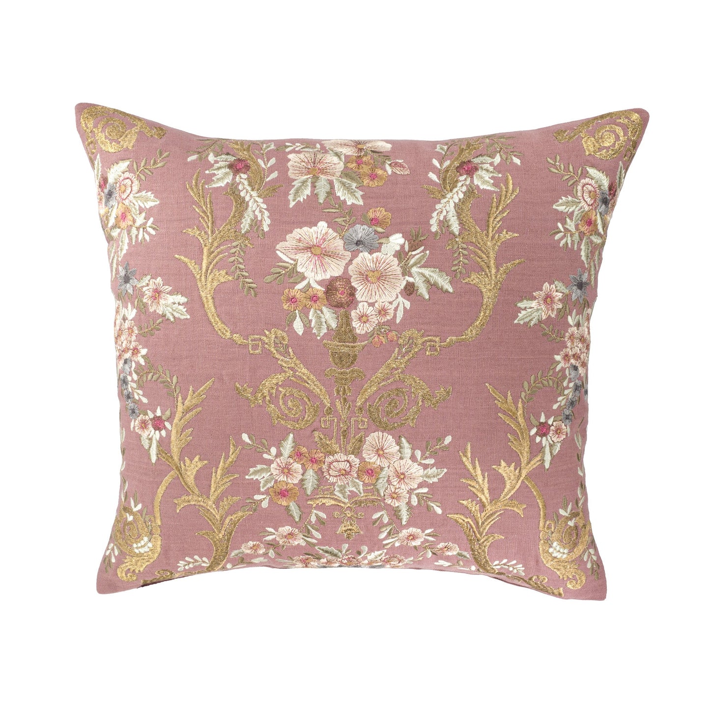 Fontainebleau Embroidered Linen Throw Pillow Cover 18 X 18