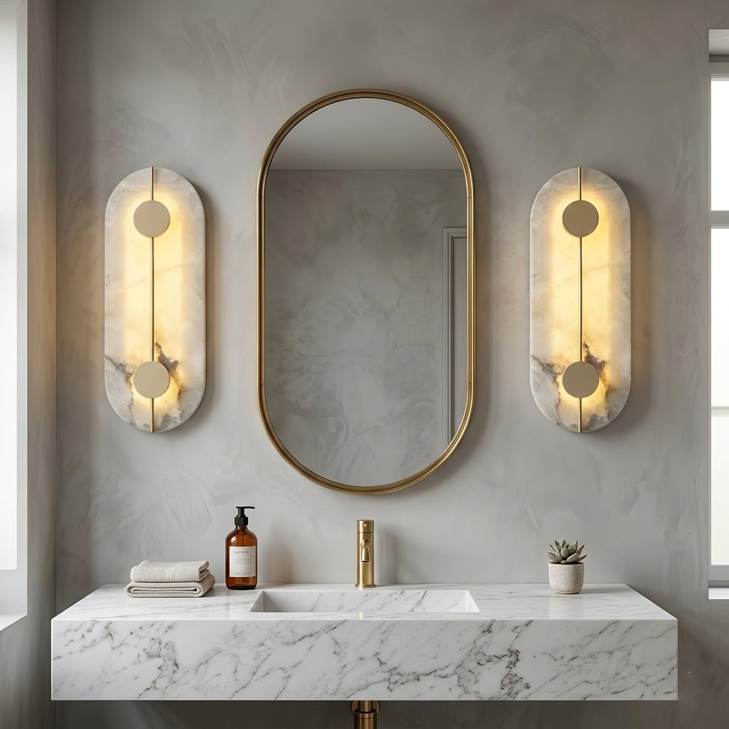 Geometric Capsule Natural Alabaster Wall Sconce
