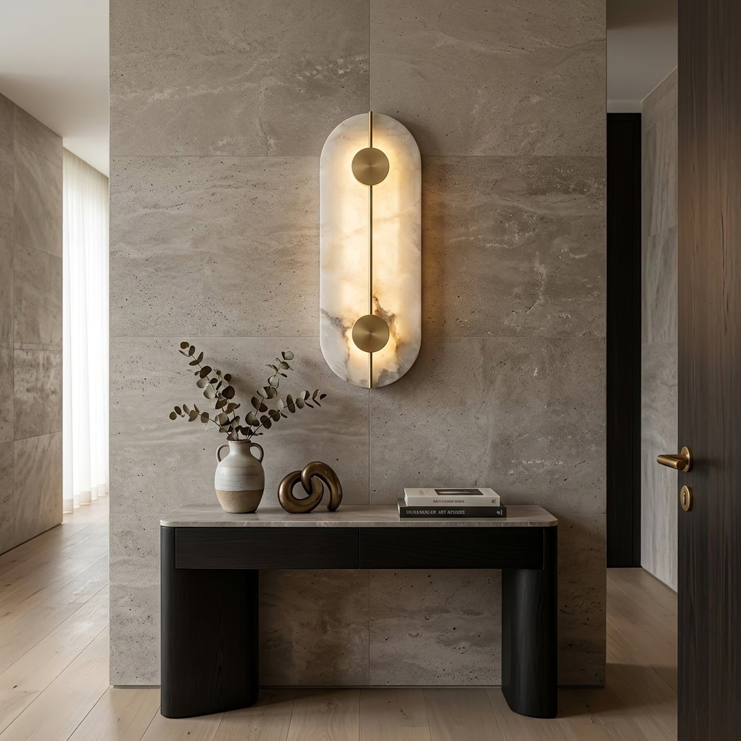 Geometric Capsule Natural Alabaster Wall Sconce