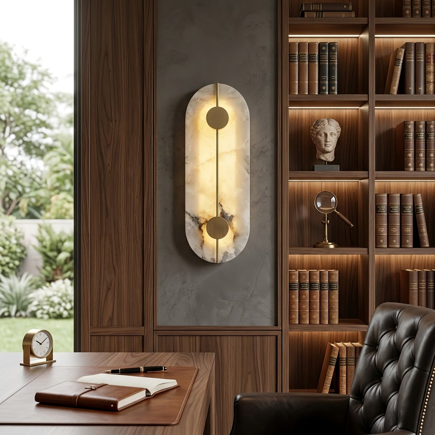 Geometric Capsule Natural Alabaster Wall Sconce