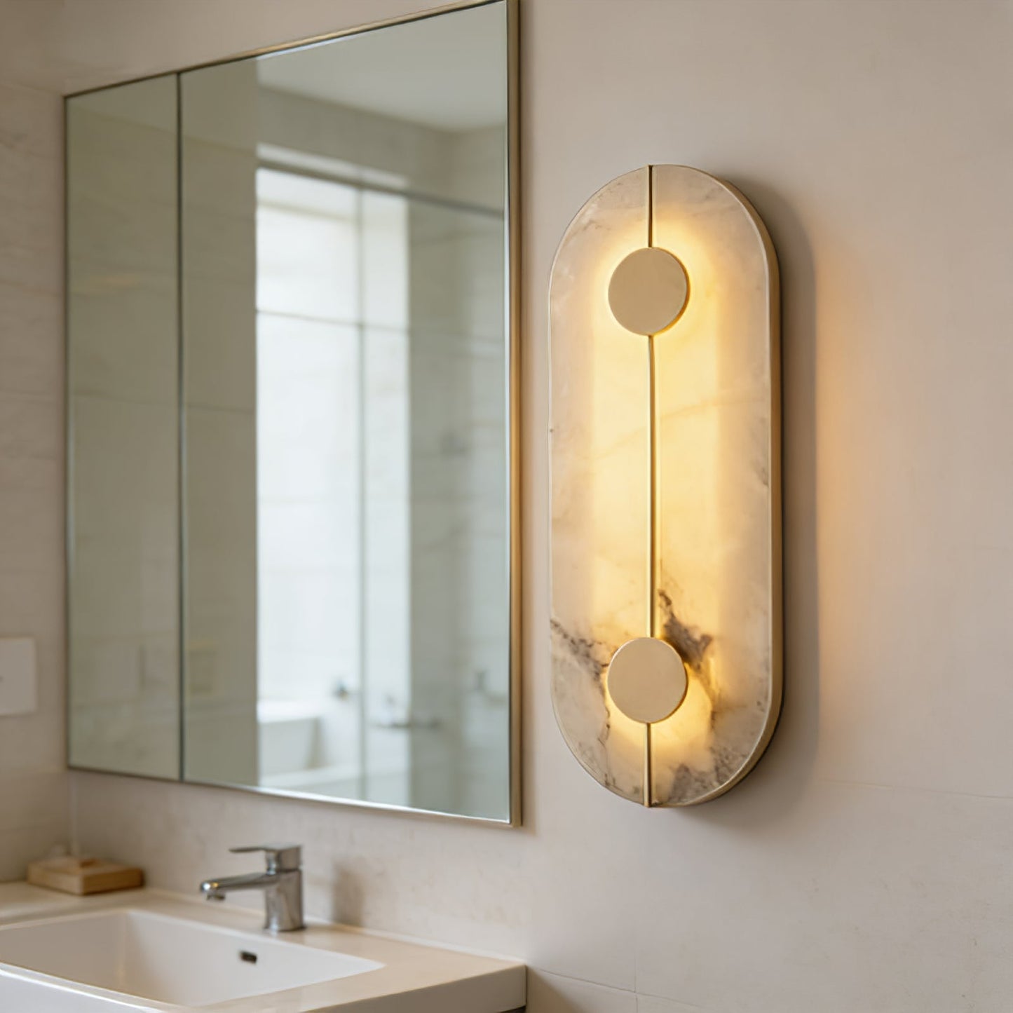 Geometric Capsule Natural Alabaster Wall Sconce
