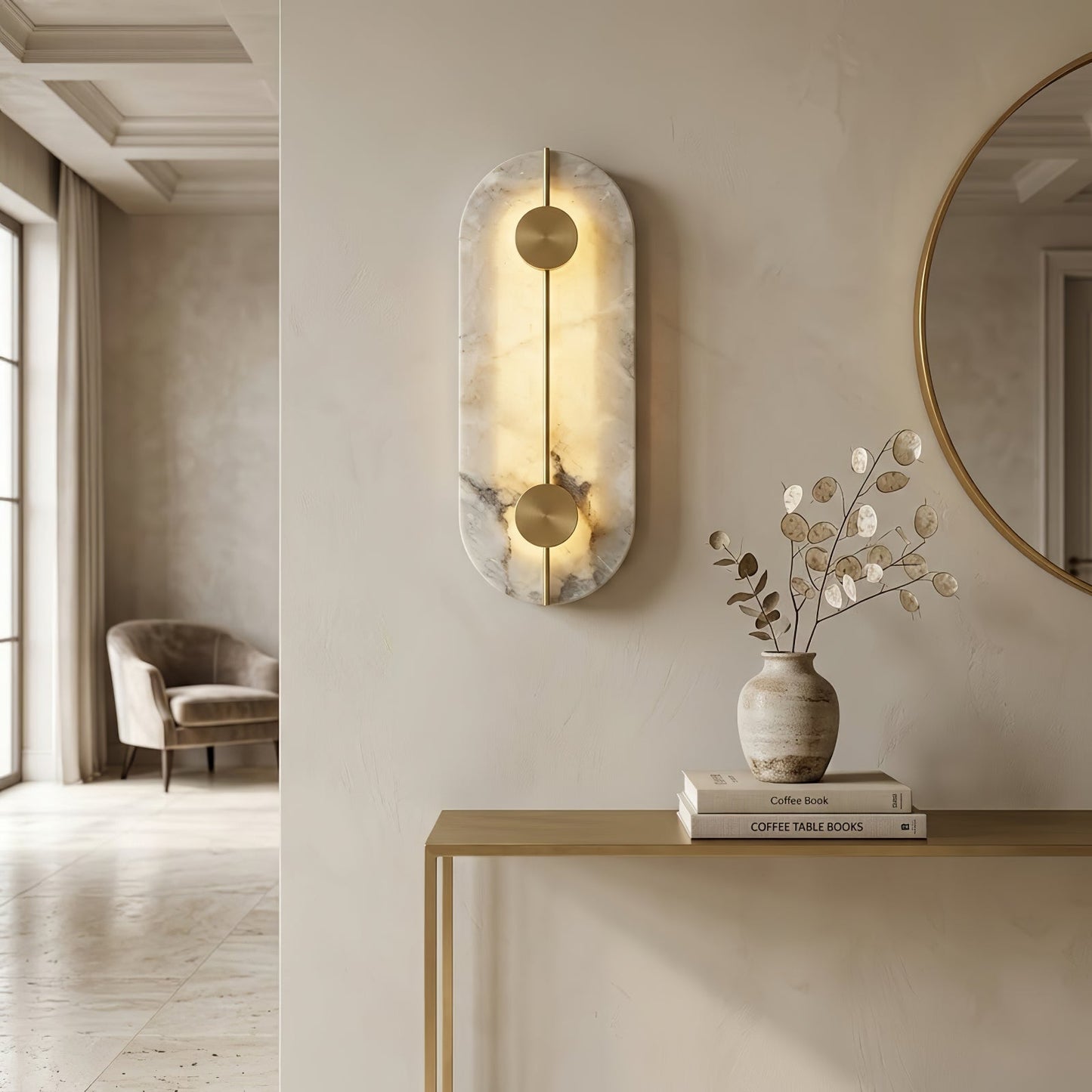 Geometric Capsule Natural Alabaster Wall Sconce