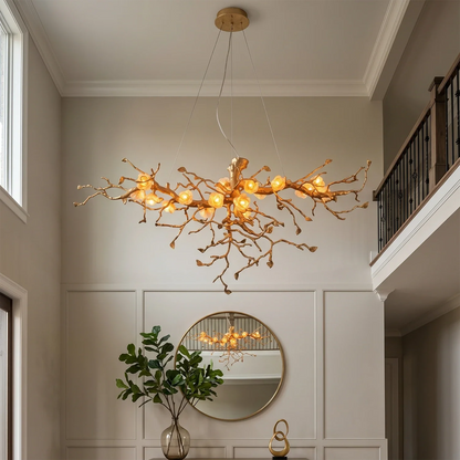 Golden Tree Branch Glass Flower Chandelier