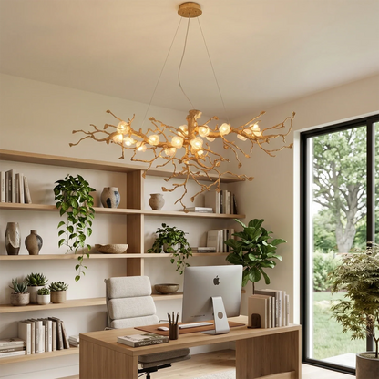 Golden Tree Branch Glass Flower Chandelier