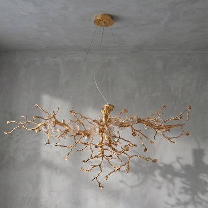 Golden Tree Branch Glass Flower Chandelier