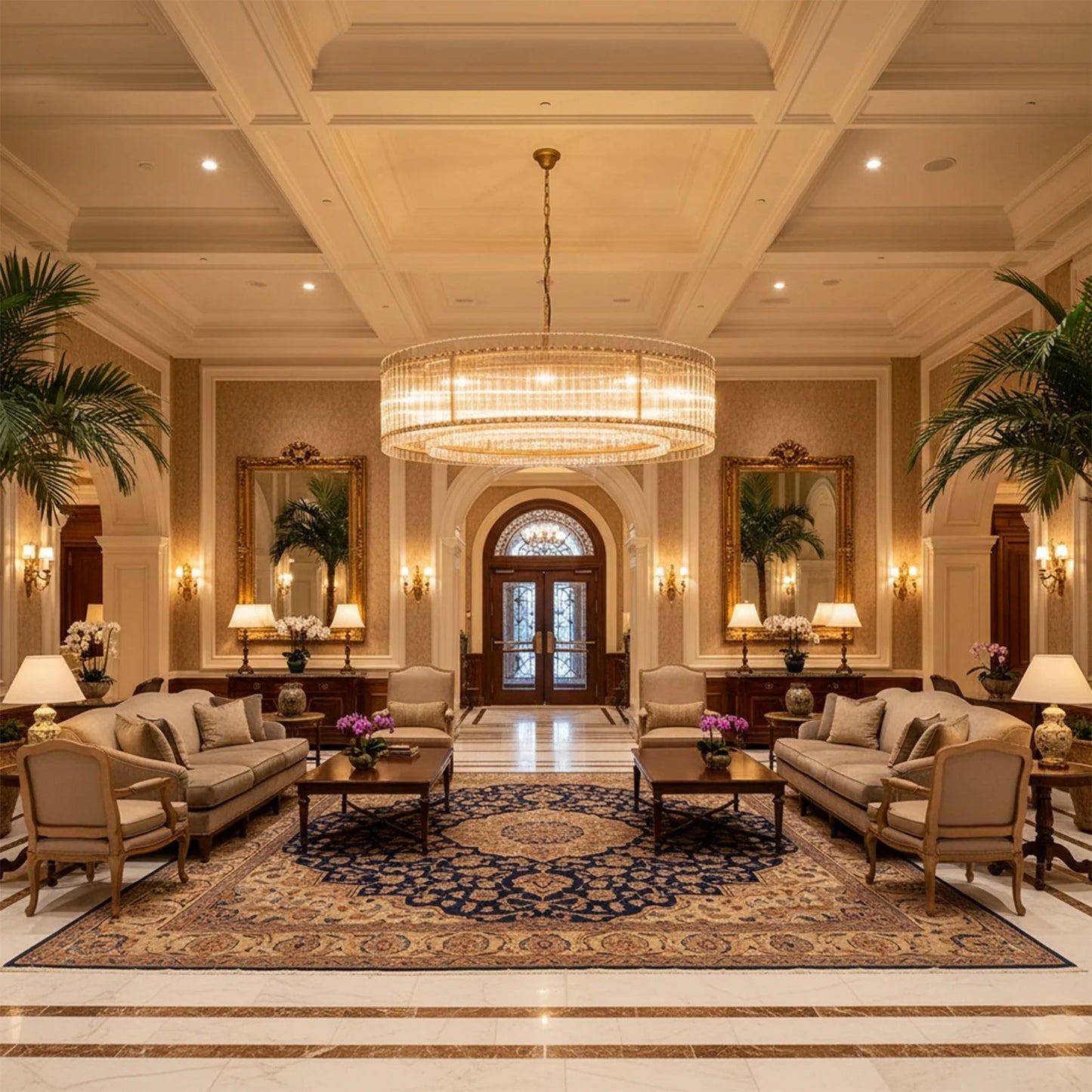 Grand Tiered Chandelier with Fluted Glass Rod
