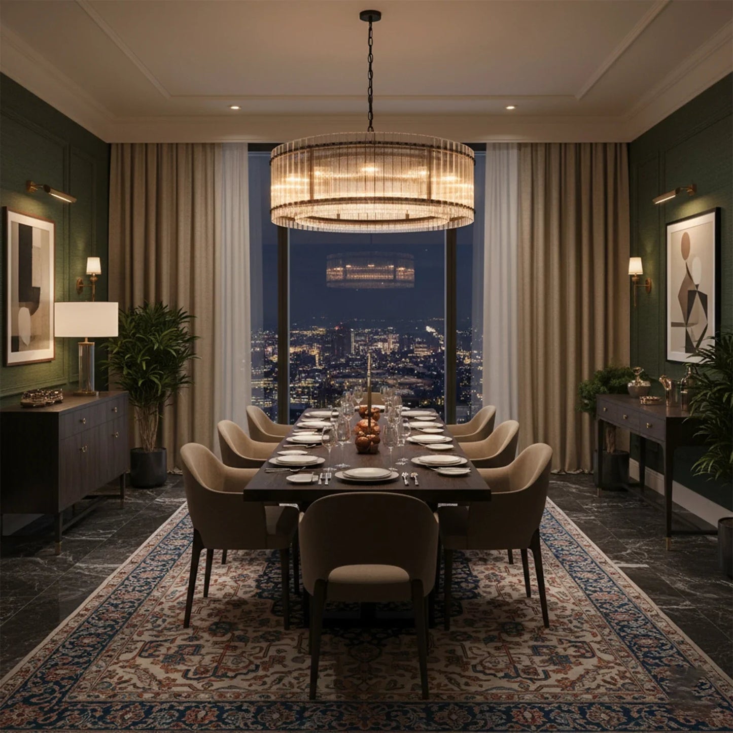 Grand Tiered Chandelier with Fluted Glass Rod