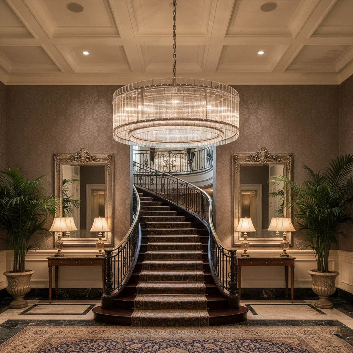 Grand Tiered Chandelier with Fluted Glass Rod
