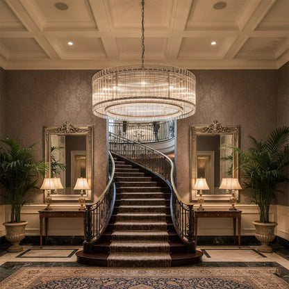 Grand Tiered Chandelier with Fluted Glass Rod