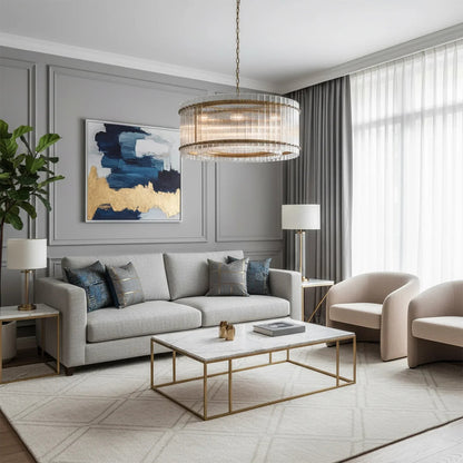 Grand Tiered Chandelier with Fluted Glass Rod