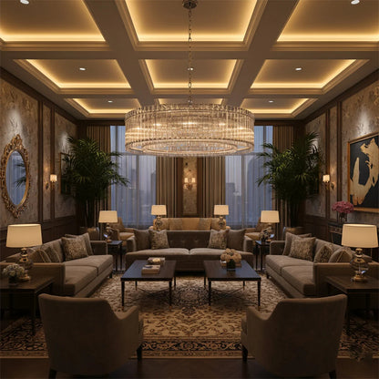 Grand Tiered Chandelier with Fluted Glass Rod