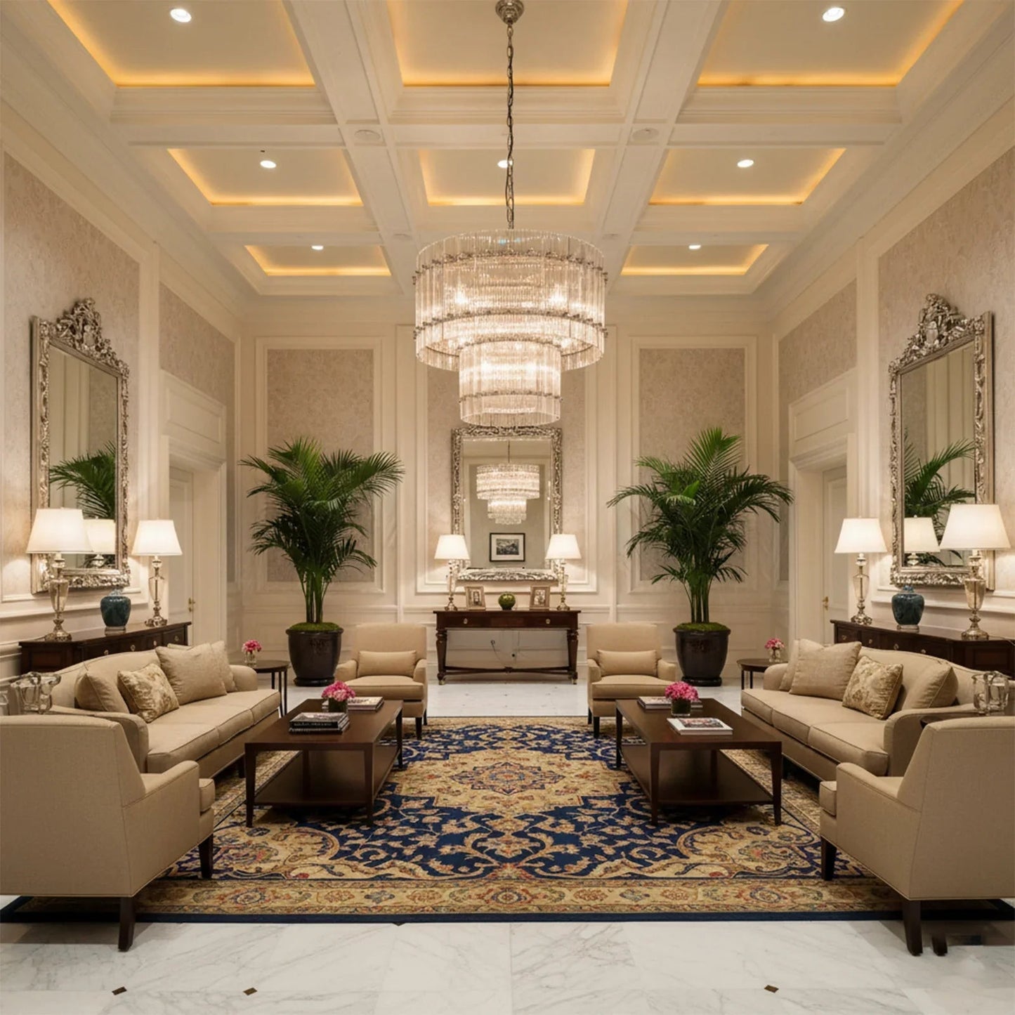 Grand Tiered Chandelier with Fluted Glass Rod