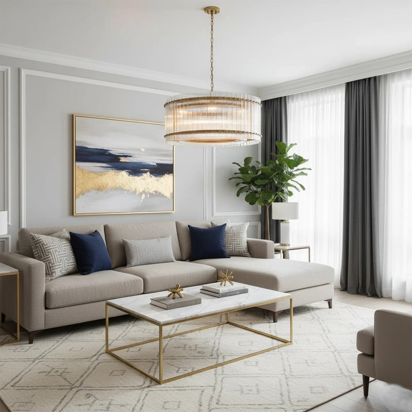 Grand Tiered Chandelier with Fluted Glass Rod