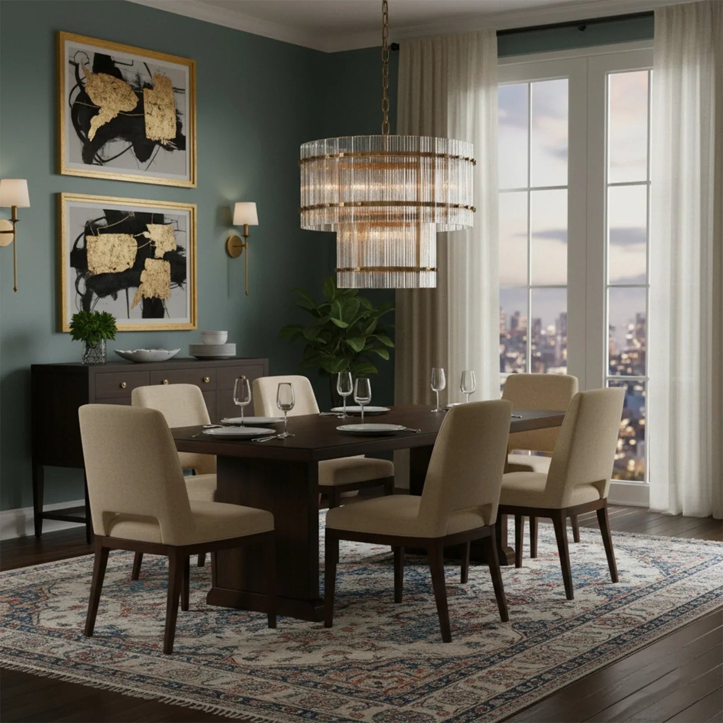 Grand Tiered Chandelier with Fluted Glass Rod