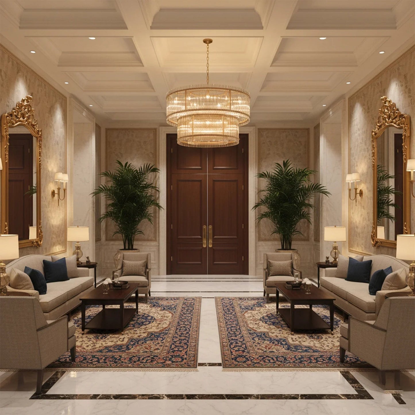 Grand Tiered Chandelier with Fluted Glass Rod