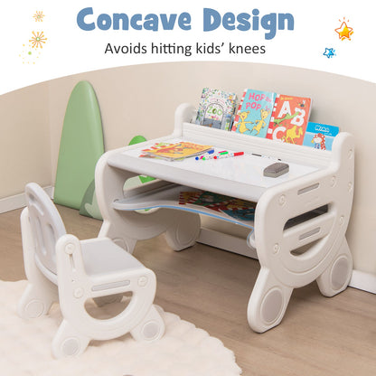 Kids Drawing Table and Chair Set with Watercolor Pens and Blackboard Eraser