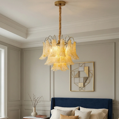 Hand-blown Wave Point Murano Glass Chandelier