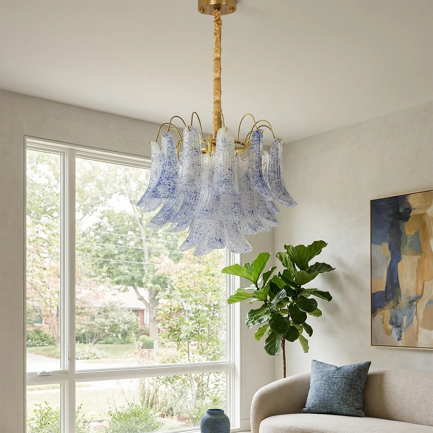 Hand-blown Wave Point Murano Glass Chandelier