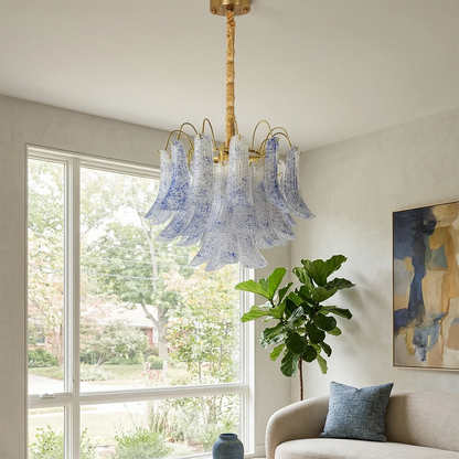 Hand-blown Wave Point Murano Glass Chandelier