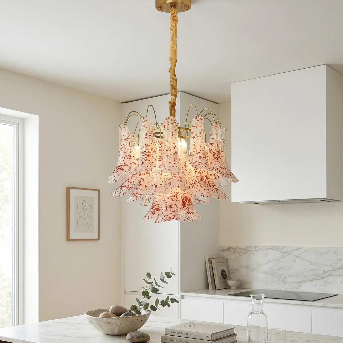 Hand-blown Wave Point Murano Glass Chandelier