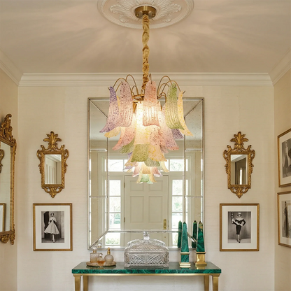 Hand-blown Wave Point Murano Glass Chandelier