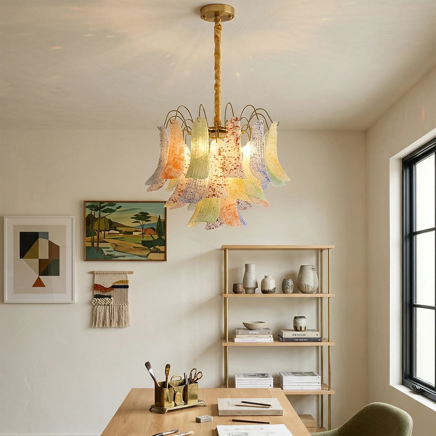 Hand-blown Wave Point Murano Glass Chandelier