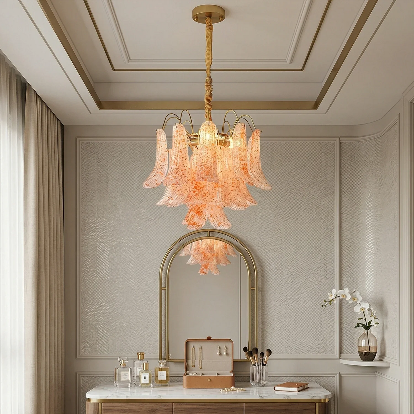 Hand-blown Wave Point Murano Glass Chandelier