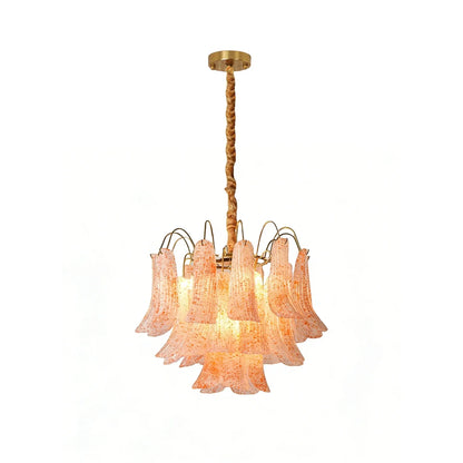 Hand-blown Wave Point Murano Glass Chandelier