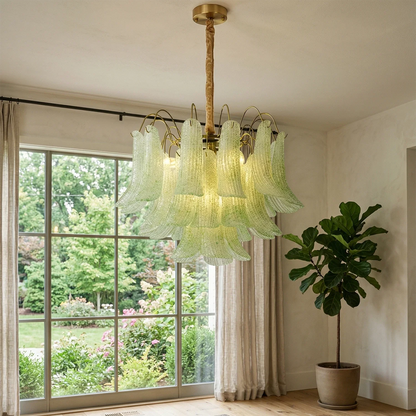 Hand-blown Wave Point Murano Glass Chandelier
