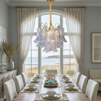 Hand-blown Wave Point Murano Glass Chandelier