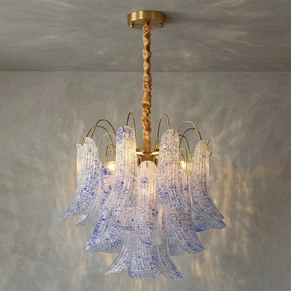 Hand-blown Wave Point Murano Glass Chandelier