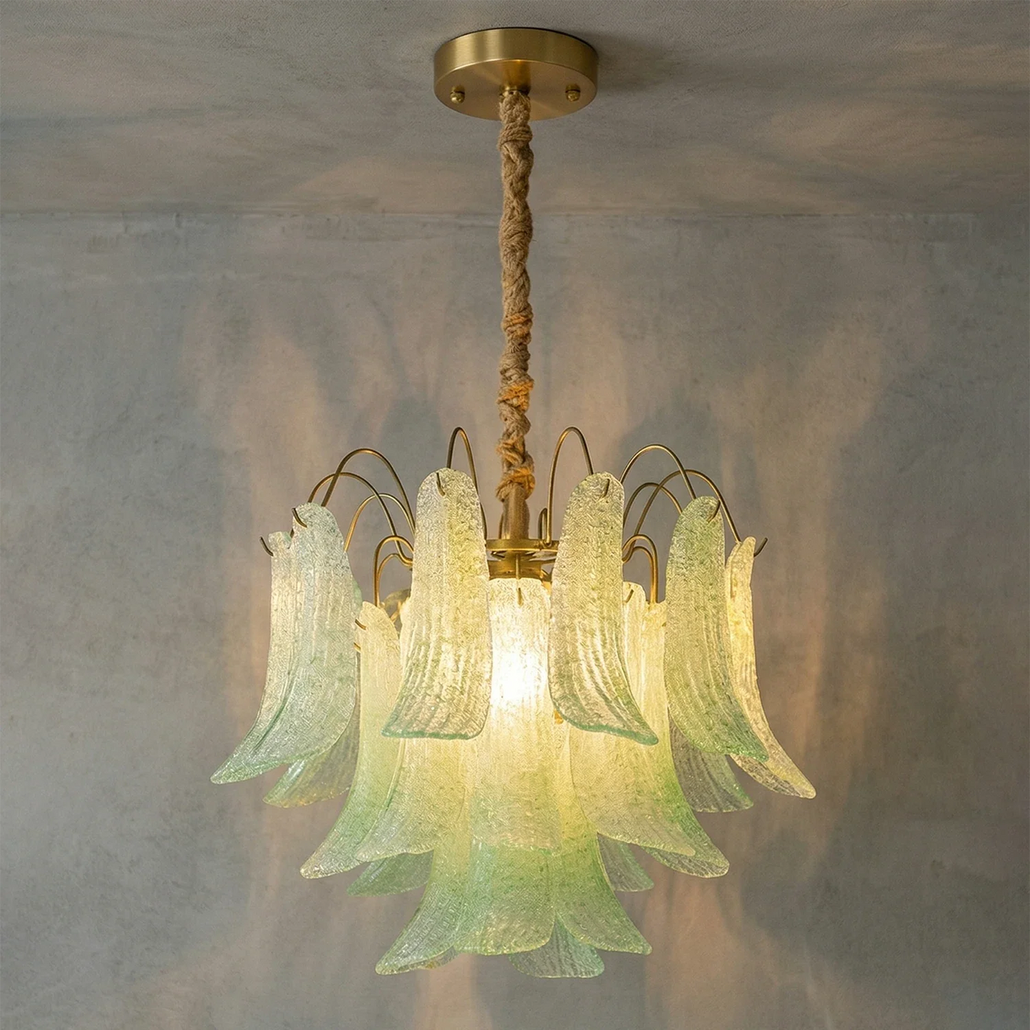 Hand-blown Wave Point Murano Glass Chandelier