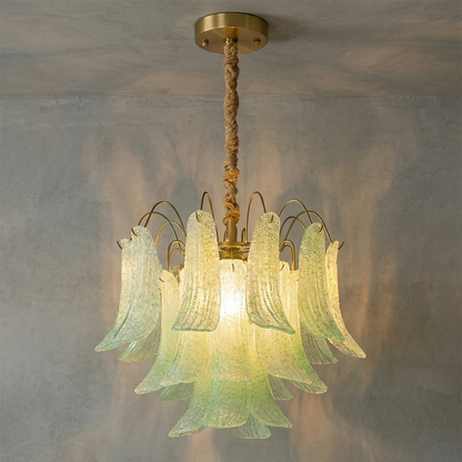 Hand-blown Wave Point Murano Glass Chandelier