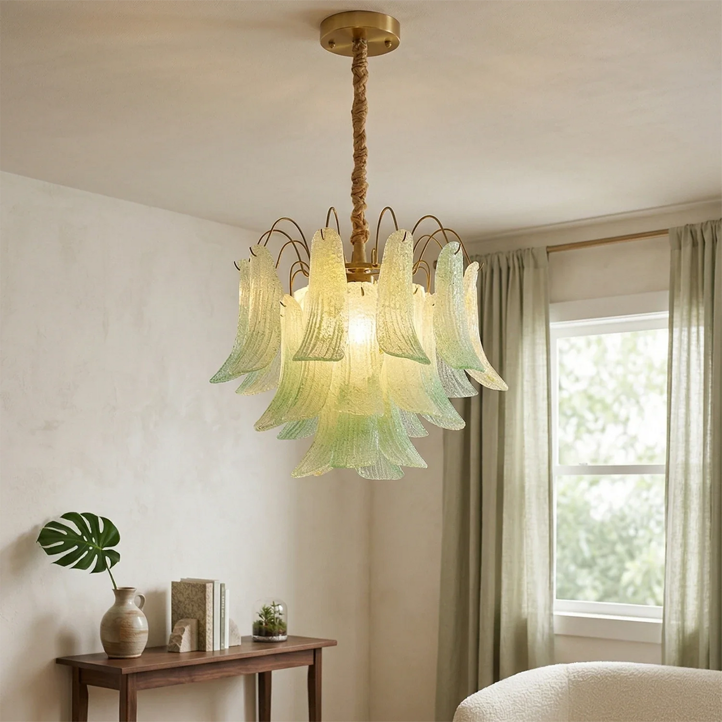 Hand-blown Wave Point Murano Glass Chandelier