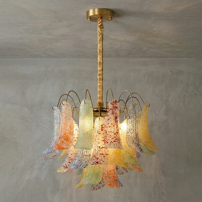 Hand-blown Wave Point Murano Glass Chandelier